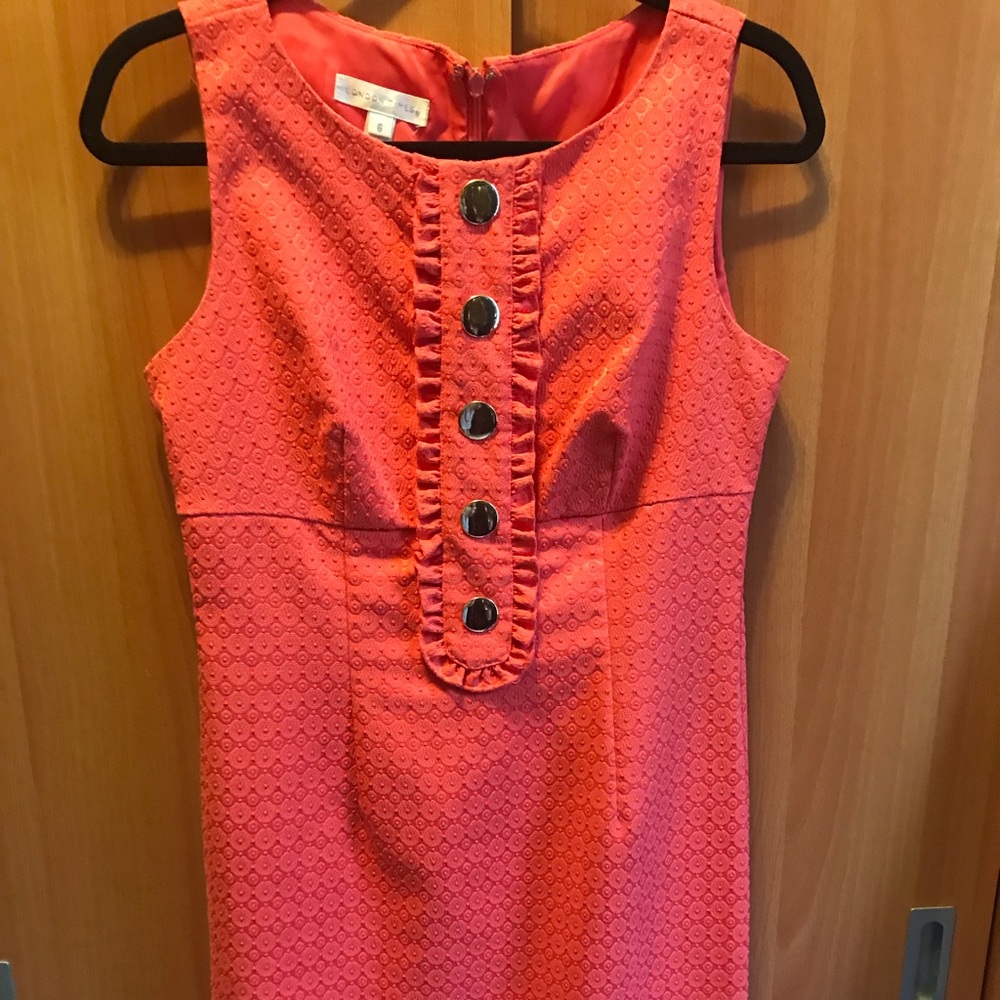 London Time Coral Sheath Dress With Gold Buttons